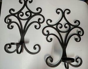 Pair Wrought Iron Scroll Wall Hanging Sconces Candle Holders Home Decor
