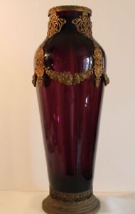 Beautiful Palace Size Amethyst Glass And Ormolu Vase Antique