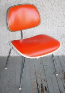 Vintage Herman Miller Ec 127 Dcm Orange Padded Chair Eames Modern Design Rare