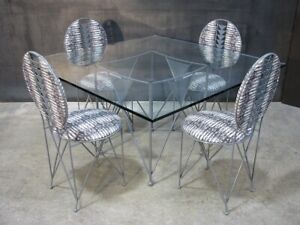 Frank Lloyd Wright Midway Enameled Grey Steel Table 4 Chairs By Cassina