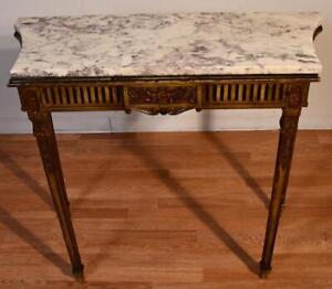 1920 Antique French Hand Painted Marble Top Console Table