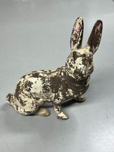 Antique Cast Iron Rabbit Bunny Hollow Figurine Door Stop Garden Statue Hubley 