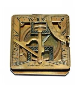 Antique Square Sundial Compass Dollond London Nautical Brass Handcrafted Pocket