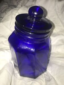 Glass Blue Jar Apothecary Hinged Sideways Vintage Cobalt With Lid Ball Handle