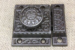 Old Cabinet Latch Jelly Cupboard Catch Iron Flower Knob Victorian 1870 S 2 1 8 