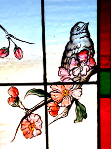 Bird On Cherry Blossom Tree Stained Glass Hand Painted Kiln Fired Home Decor