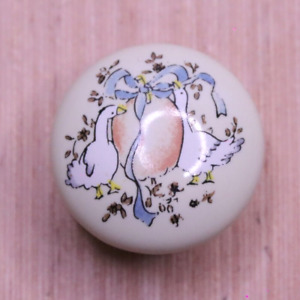 Vintage White Porcelain Drawer Knob Pull Made In Japan Geese Peach