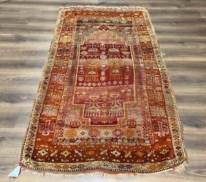 Antique Turkish Melas Rug 4x7 Tribal Geometric Unique Collectible Hand Knotted