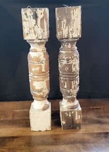Vtg Newel Post Porch Thick Column Wood Architectural Salvage Craft 15 1 2 Tall