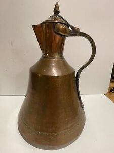 Antique Copper Middle Eastern Turkish Coffeepot Hammered Copper Brass Handle 12 