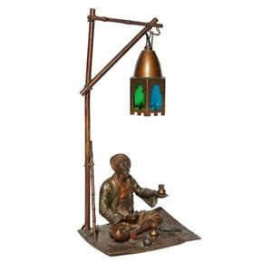 Antique Austrian Orientalist Bronze Lamp Depicting Egyptian Antiques Dealer