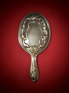 Antique Art Nouveau Floral Sterling Silver R B Vanity Mirror 4 1 8 