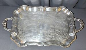 Vintage Large Fb Rogers Silverplate Footed Serving Tray Dual Handles 23 In