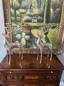 Discontinued Silver Plate William Sonoma Reindeer Candelabra 10 Candles Set Of 2