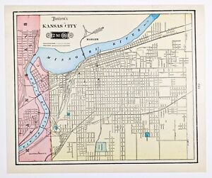 1904 Kansas City Map Original Missouri Kansas Shawnee Reserve Downtown Railroad