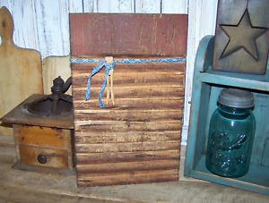 Primitive Reproduction Wood Washboard Prairie Blue Calico Tie Wood Clothespin