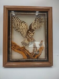 1978 Lulu S Inc Picture Wall Hanging Reverse Glass Owl Painting Vintage