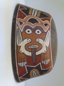 Pre Columbian Tl Test Predator Snake Deity Bowl Authentic Antique Ceramic Nazca