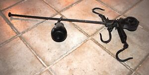Antique Balance Beam Cast Iron Scale 3 Hooks Counter Weight Star Cotton Tobacco