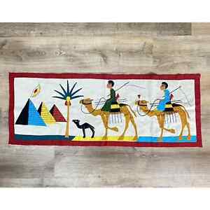 Egyptian Revival Great Pyramids Patchwork Linen Tapestry Hand Stitched 47x17 In 