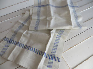 Antique Towel Handwoven Linen Blue Stripes Unused German Monogram Hh 16 By 45 