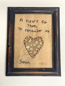 Primitive Country Stitchery Framed Embroider A Heart For Thee To Remember Me