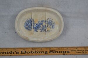 Soap Dish Ironstone Blue Transfer Flowers Oval 4 X 6 Mid 19th C 1800 Antique
