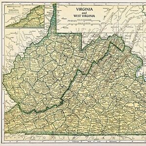 1953 West Virginia Map Original Richmond Huntington Lynchburg Newport News