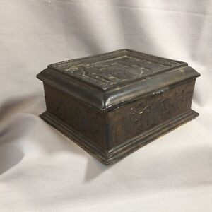 Antique Japanese Antimony Cedar Wood Lined Cigarette Box 