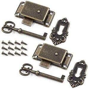 2 Sets Skeleton Key Lock Decorative Antique Bronze Cabinet Vintage Lock With