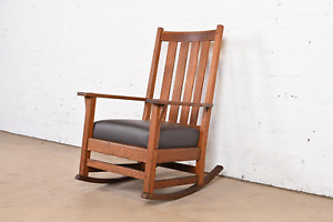 L J G Stickley Antique Mission Oak Arts Crafts Rocking Chair Circa 1900