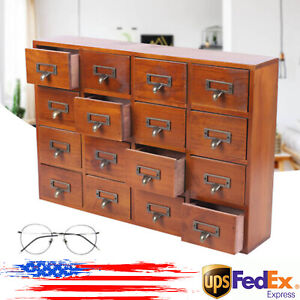Antique Apothecary Medicine Cabinet Wood Box 16 Drawers Desk Drawer Organizer
