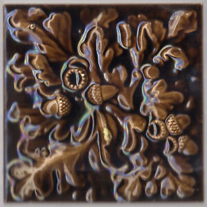 Hamilton Tile Works C1885 Brown Wild Oak Antique Victorian Majolica Tile