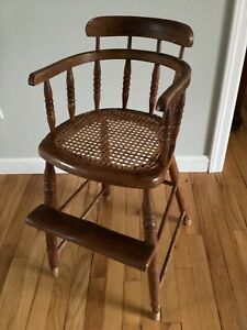 Antique Bow Back Cane Seat Oak Children S Booster Chair With Arms Footrest 