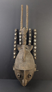 African Bambara Bamana Ntomo Ceremonial Mask 5 Horn Cowrie Shell Antelope 24 