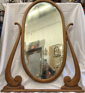 Vintage Mid Century Modern Bent Wood Maple Dresser Mirror Original Bevelled Glas