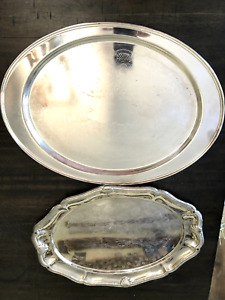 Lot Of 2 Silver Plate Vintage Serving Trays Platter One Marked Leonard Ep