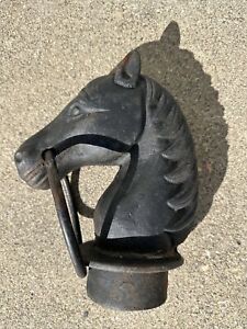 Antique Cast Iron Horse Head Hitching Post Topper With Ring Large Vtg Made Usa