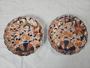 Meiji Era 1880s Japan Antique Japanese Porcelain Pottery Imari Plate Set Of 2