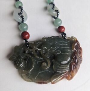 Carved Jade Multi Gemstone Necklace Koi Fish 23 L