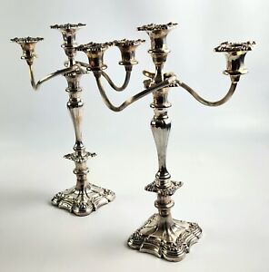 Vintage Silver Plated Double Twisted Arm 3 Light Candelabra 5 29 Lb Set Of 2