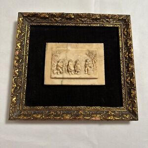 Antique Framed French Carved Calcareous Stone Plaque Relief Bourree D Auvergne