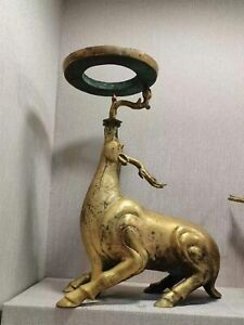 Chinese Gilding Bronze Lamps Deer Statues Design Ornament Deer Figure A Pair 