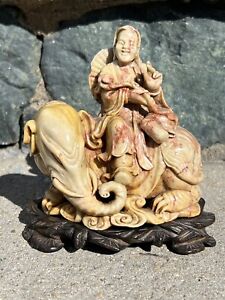 Very Rare Chinese Stone Carving Qing Dynasty Buddha Ride On Elephant 