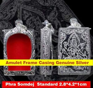 Amulet Frame Casing Genuine Silver Old Work Wearing Phra Somdej Phim Standard 2