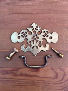 18th Century 3 25 Boring Pierced Brass Period Chippendale Drawer Pull C 1770