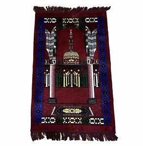 Vintage Turkish Pictorial Mosque Prayer Meditation Rug 24 X 46 Hand Knotted