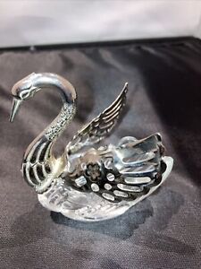 Birks Silver Plate And Glass Swan Salt Cellar With Movable Wings