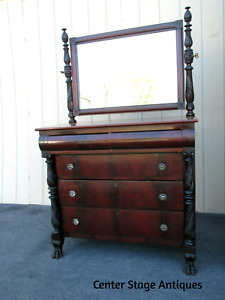 63111 Antique Mahogany Empire Dresser With Mirror