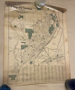 1934 Wall Map Greater Peoria Illinois And Environs Drawn Bye O Pearson 22 X 17 